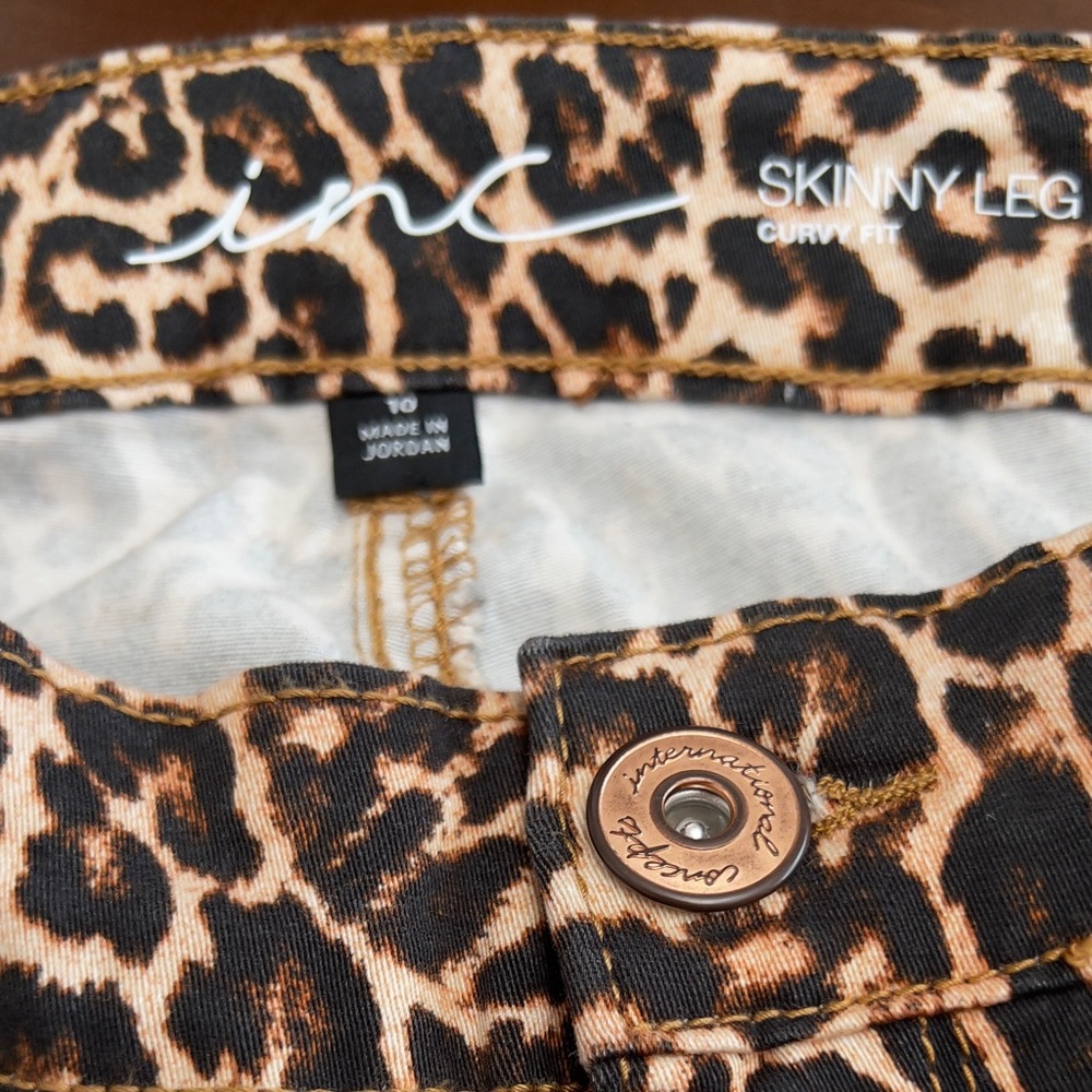 INC Leopard Mid Rise 5 Pocket Skinny Stretch Jeans